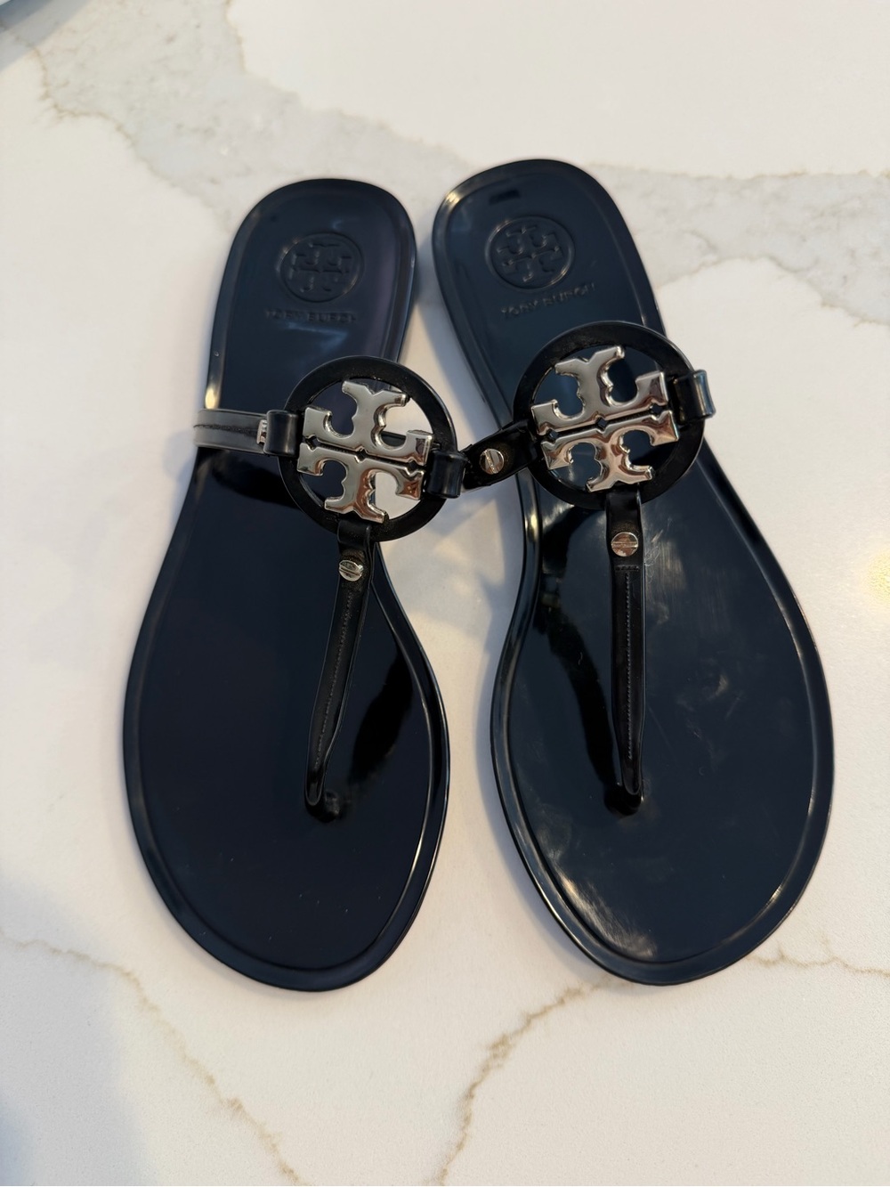 Tory Burch Navy Jelly Miller Logo Thong Sandals